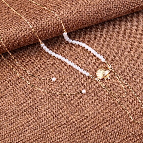 PEARL SHELL GOLD NECKLACE - Picture 3 of 9